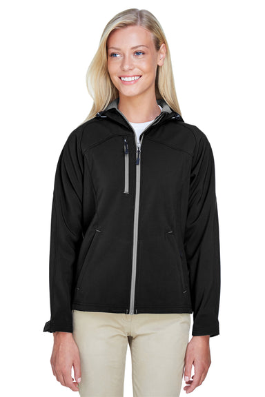 North End 78166 Womens Prospect Water Resistant Full Zip Hooded Jacket Black Model Front