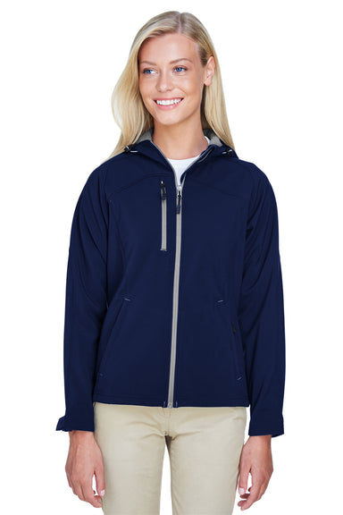 North End 78166 Womens Prospect Water Resistant Full Zip Hooded Jacket Classic Navy Blue Model Front