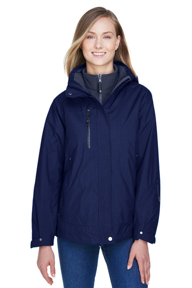 North End 78178 Womens Caprice 3-in-1 Waterproof Full Zip Hooded Jacket Classic Navy Blue Model Front