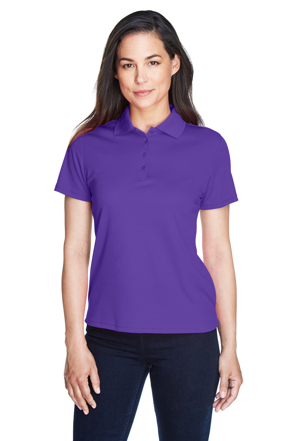 Core 365 78181 Womens Origin Performance Moisture Wicking Short Sleeve Polo Shirt Campus Purple Model Front