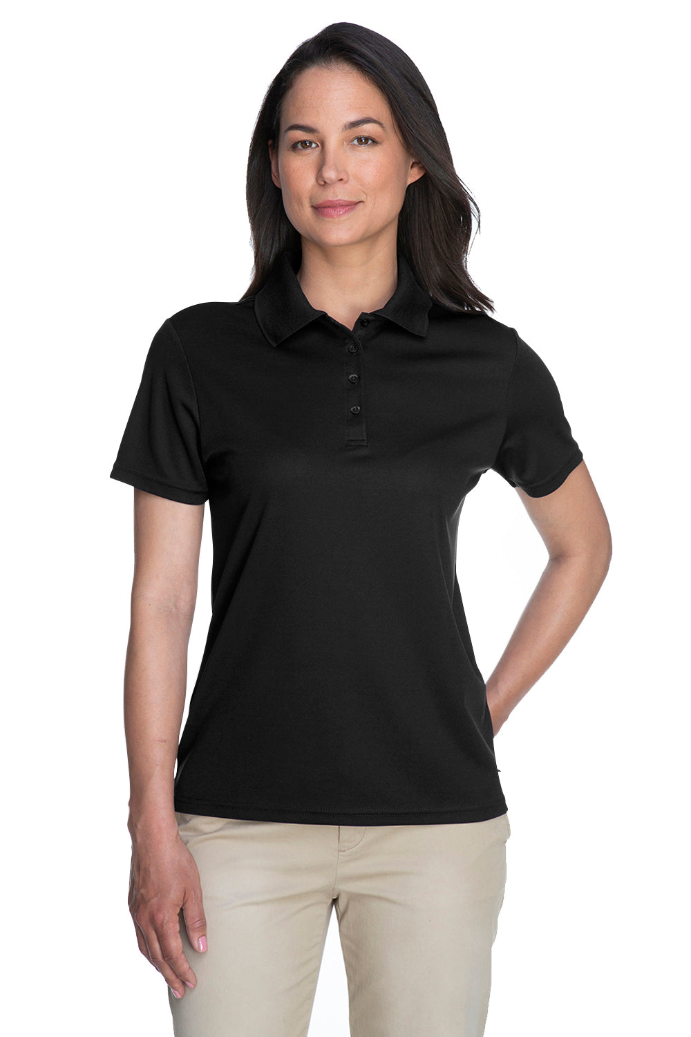 Core 365 78181 Womens Origin Performance Moisture Wicking Short Sleeve Polo Shirt Black Model Front