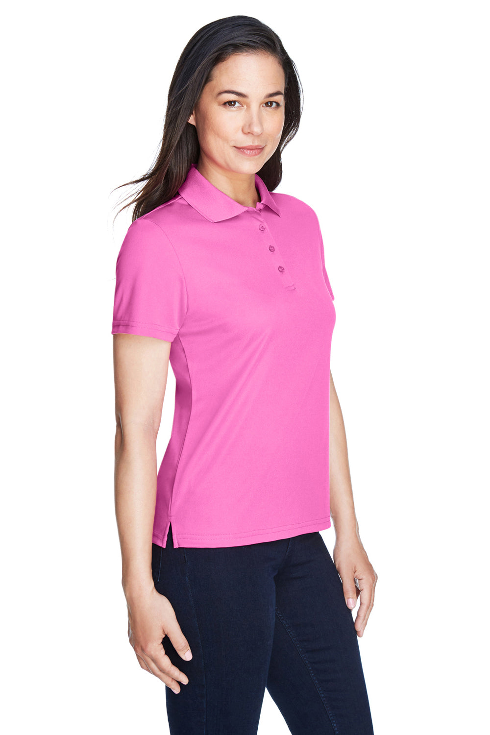 Core 365 78181 Womens Origin Performance Moisture Wicking Short Sleeve Polo Shirt Charity Pink Model 3q