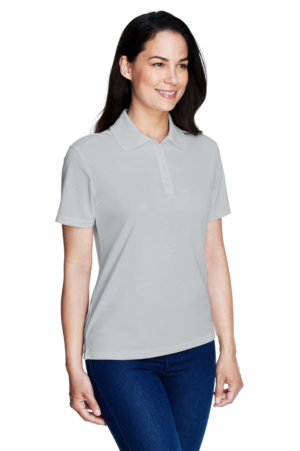 Core 365 78181 Womens Origin Performance Moisture Wicking Short Sleeve Polo Shirt Platinum Grey Model 3q