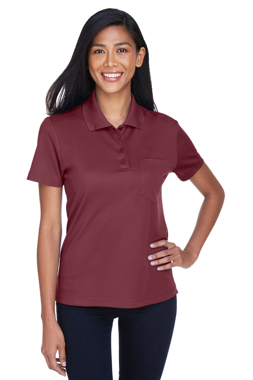 Core 365 78181P Womens Burgundy Origin Performance Moisture Wicking Short Sleeve Polo Shirt w Pocket BigTopShirtShop