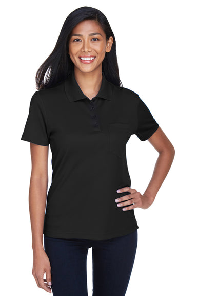 Core 365 78181P Womens Origin Performance Moisture Wicking Short Sleeve Polo Shirt w/ Pocket Black Model Front