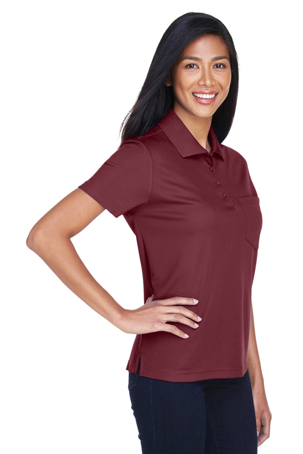 Core 365 78181P Womens Origin Performance Moisture Wicking Short Sleeve Polo Shirt w/ Pocket Burgundy Model 3q