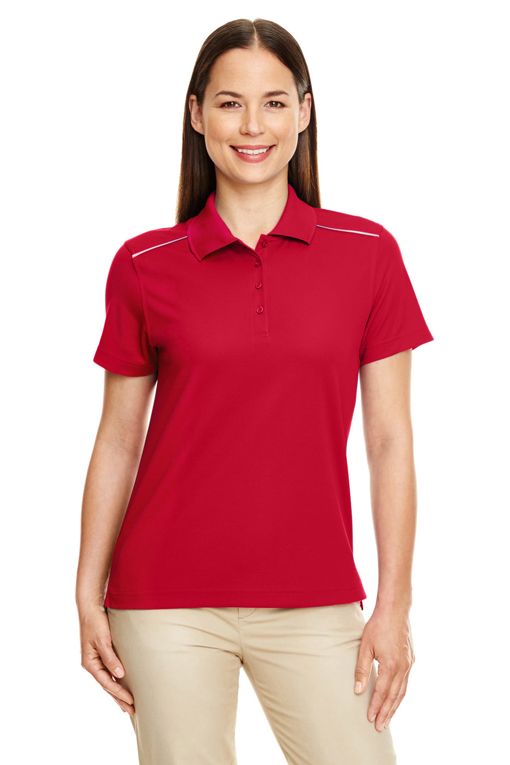 Core 365 78181R Womens Radiant Performance Moisture Wicking Short Sleeve Polo Shirt Classic Red Model Front