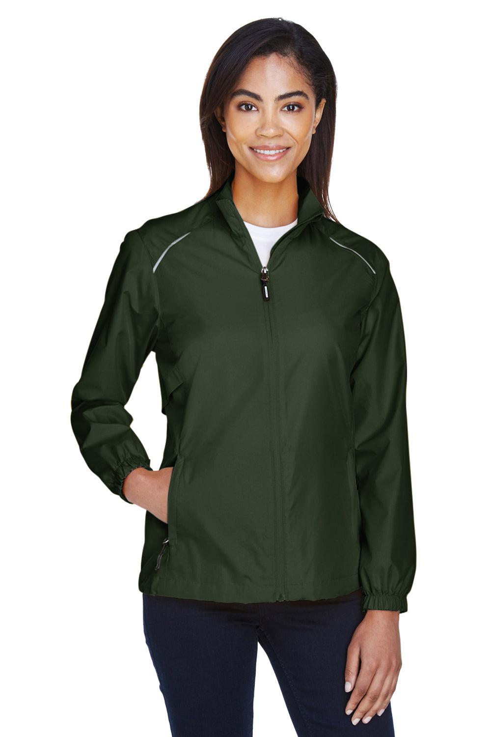 Core 365 78183 Womens Motivate Water Resistant Full Zip Jacket Forest Green Model Front