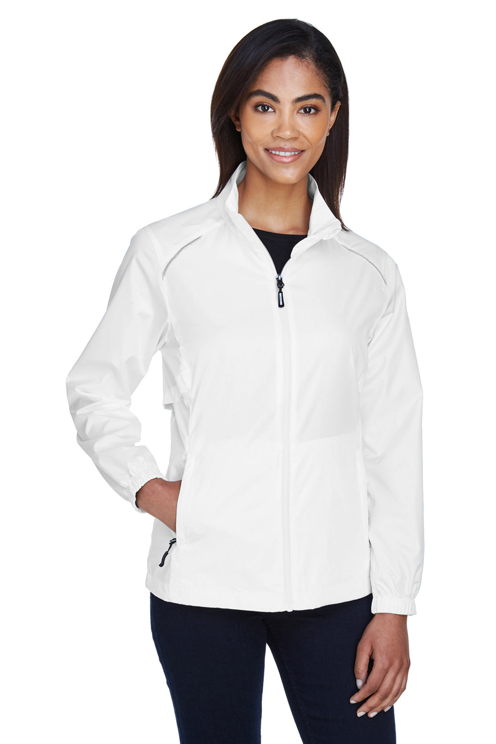 Core 365 78183 Womens Motivate Water Resistant Full Zip Jacket White Model Front