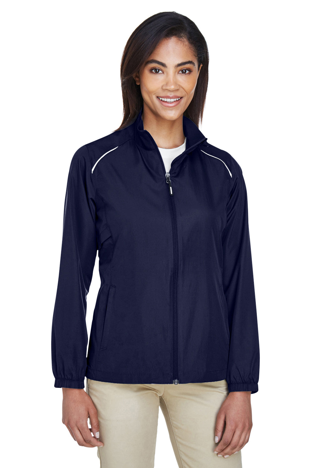 Core 365 78183 Womens Motivate Water Resistant Full Zip Jacket Classic Navy Blue Model Front