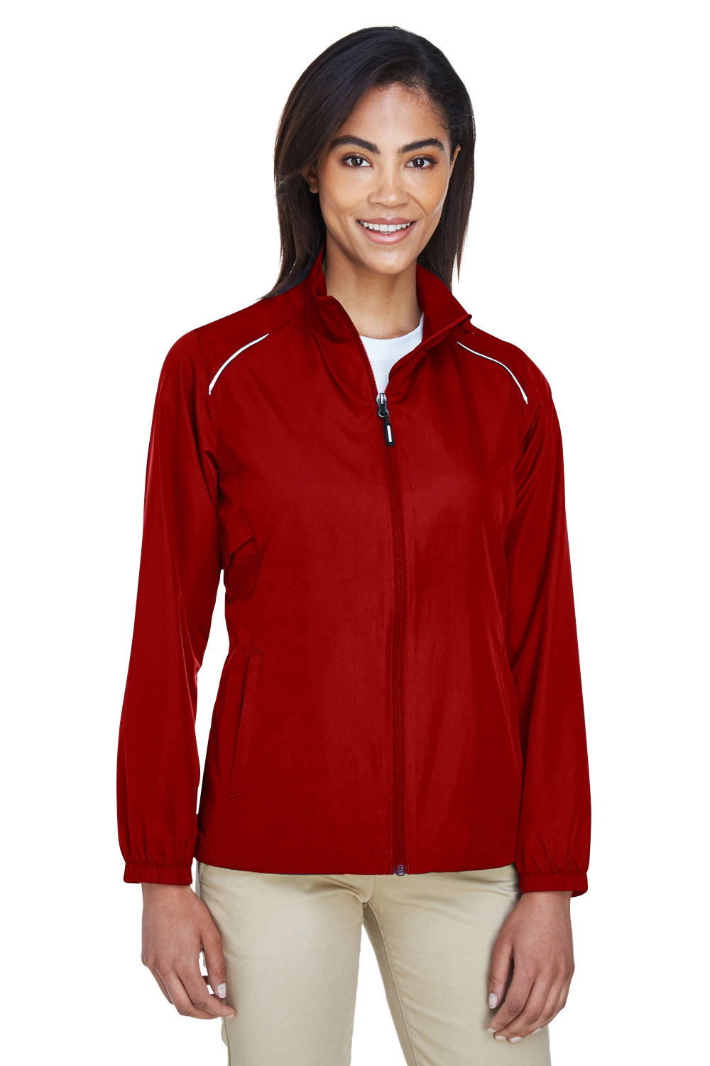 Core 365 78183 Womens Motivate Water Resistant Full Zip Jacket Classic Red Model Front