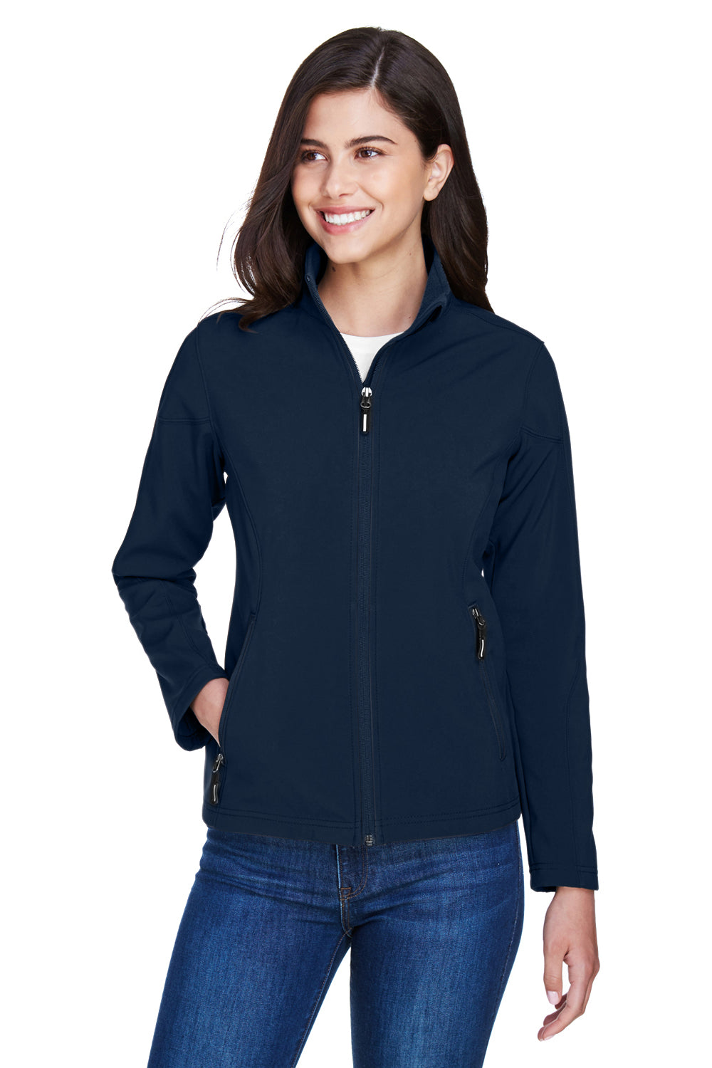 Core 365 78184 Womens Cruise Water Resistant Full Zip Jacket Classic Navy Blue Model Front