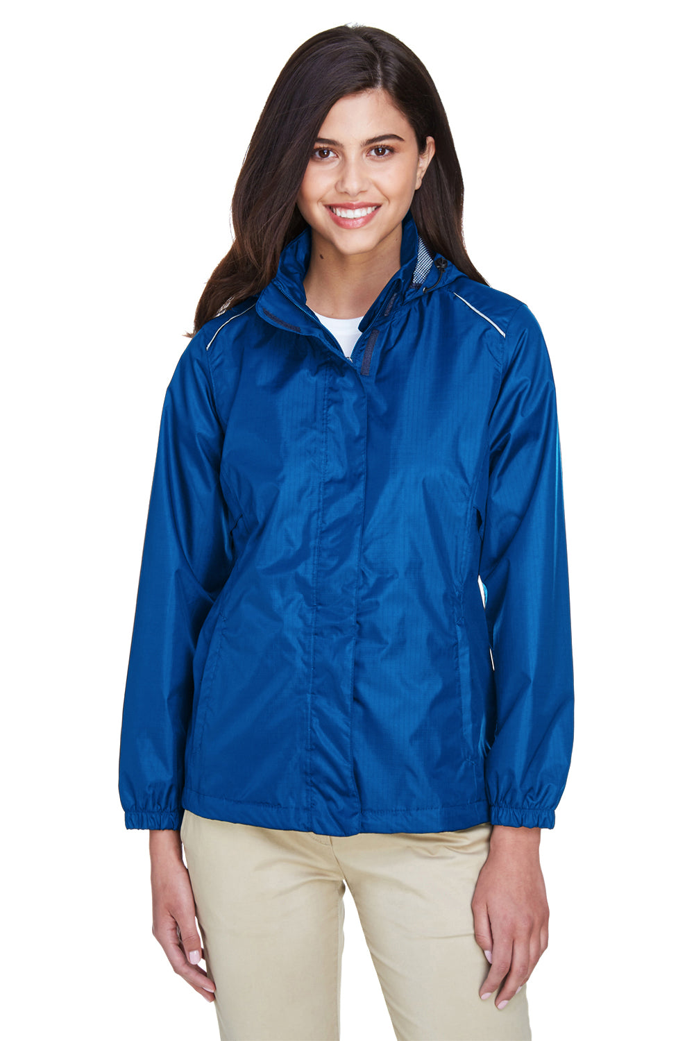 Core 365 78185 Womens Climate Waterproof Full Zip Hooded Jacket True Royal Blue Model Front