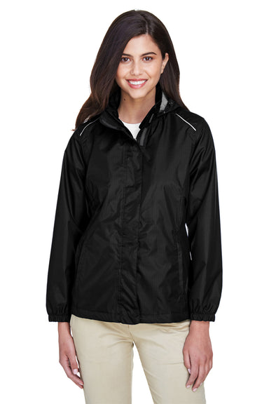 Core 365 78185 Womens Climate Waterproof Full Zip Hooded Jacket Black Model Front