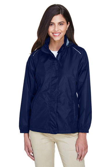 Core 365 78185 Womens Climate Waterproof Full Zip Hooded Jacket Classic Navy Blue Model Front