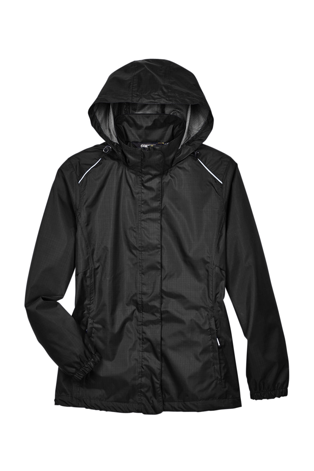 Core 365 78185 Womens Climate Waterproof Full Zip Hooded Jacket Black Flat Front