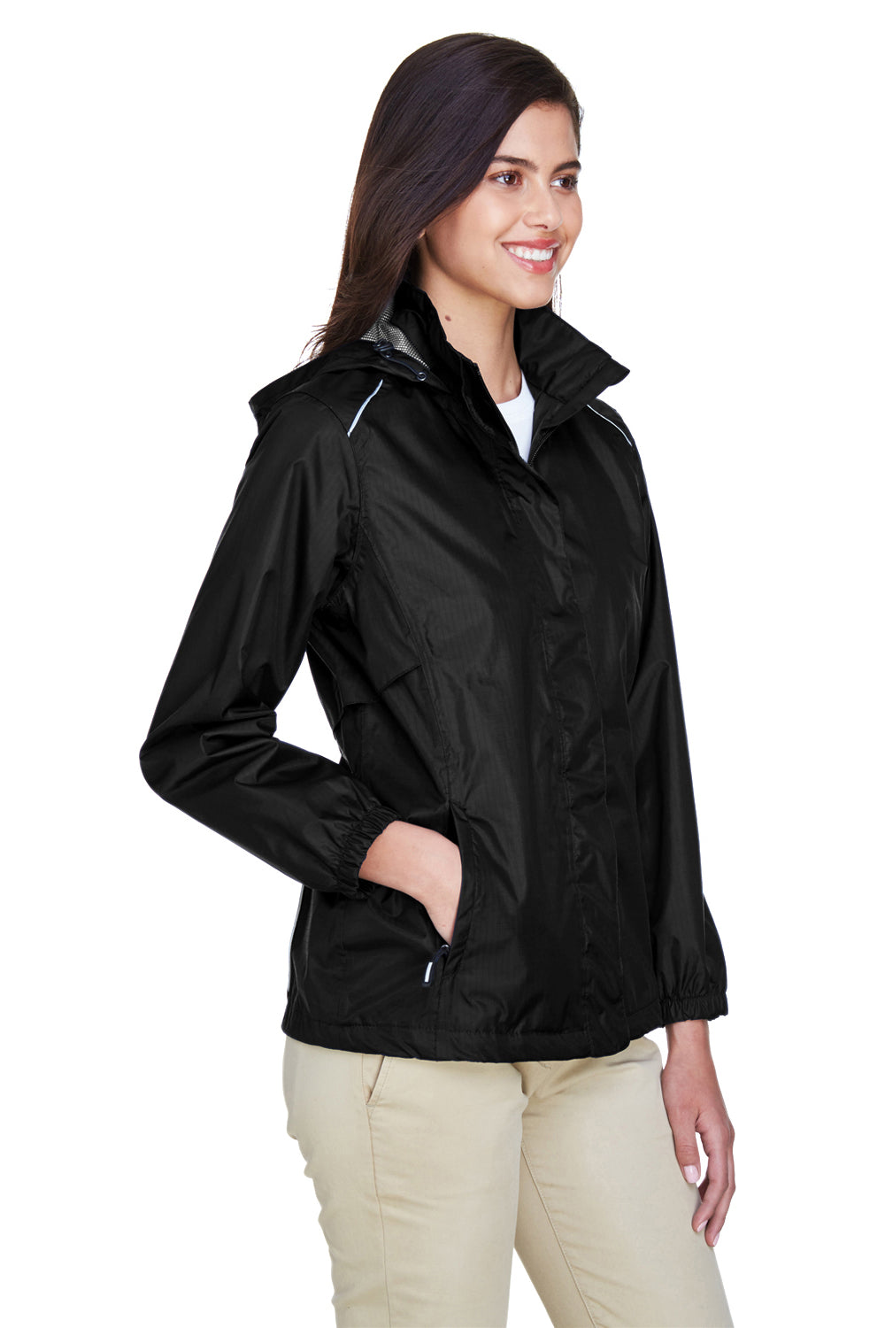 Core 365 78185 Womens Climate Waterproof Full Zip Hooded Jacket Black Model 3q