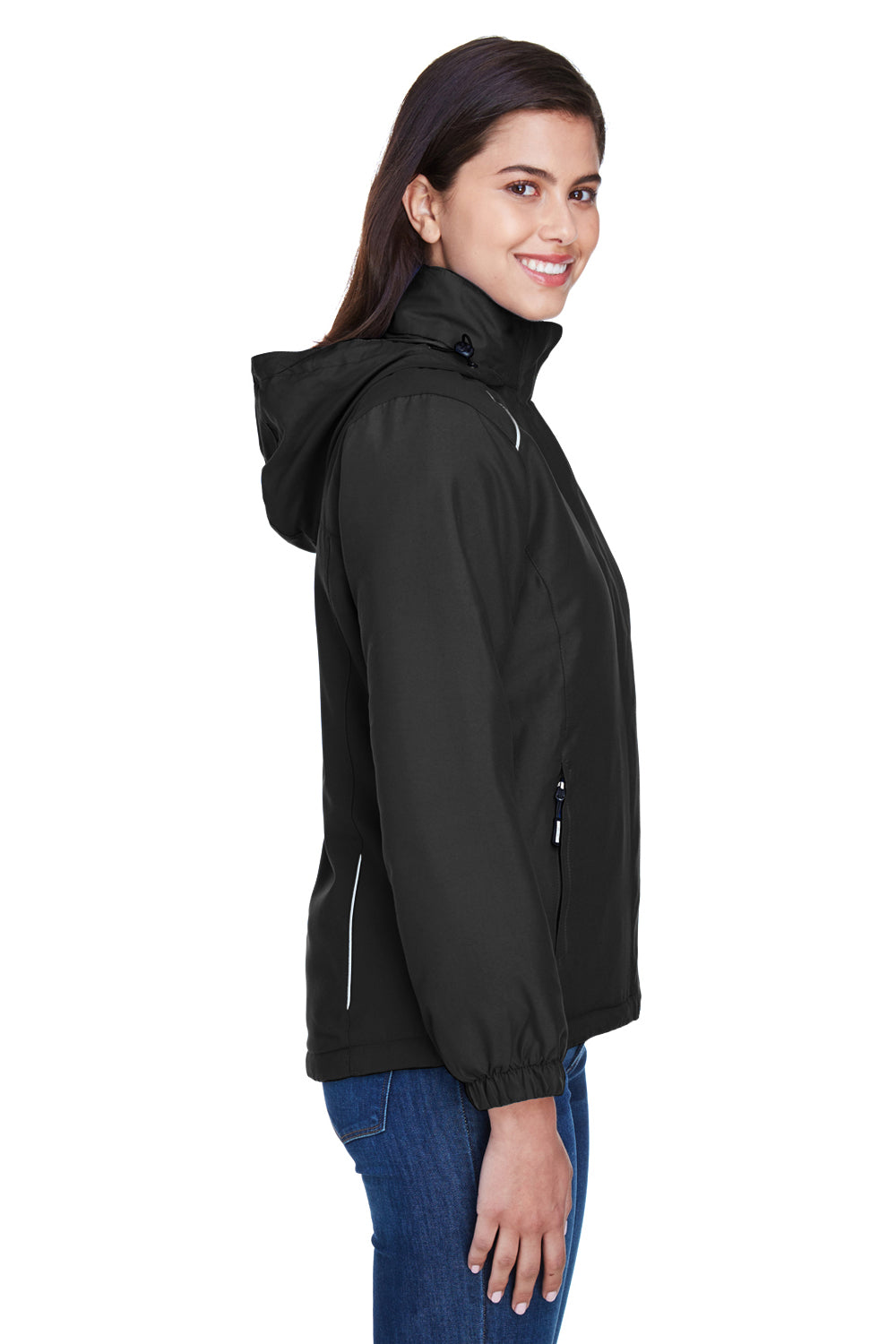 Core 365 78189 Womens Brisk Full Zip Hooded Jacket Black Model Side