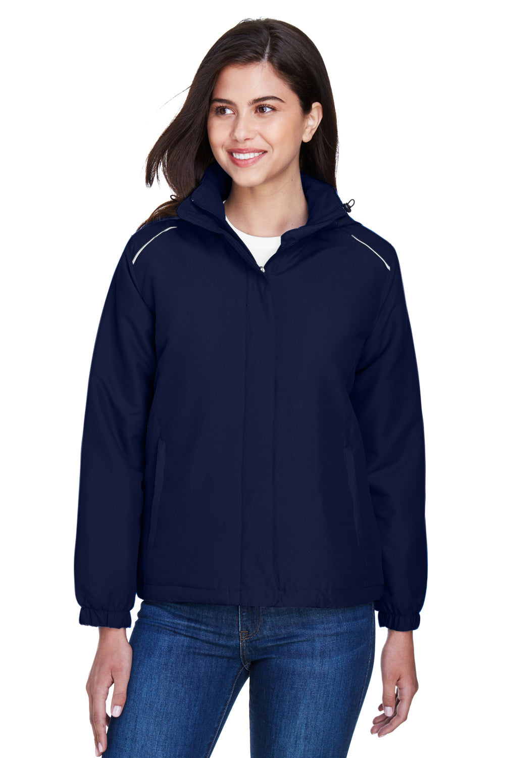 Core 365 78189 Womens Brisk Full Zip Hooded Jacket Classic Navy Blue Model Front