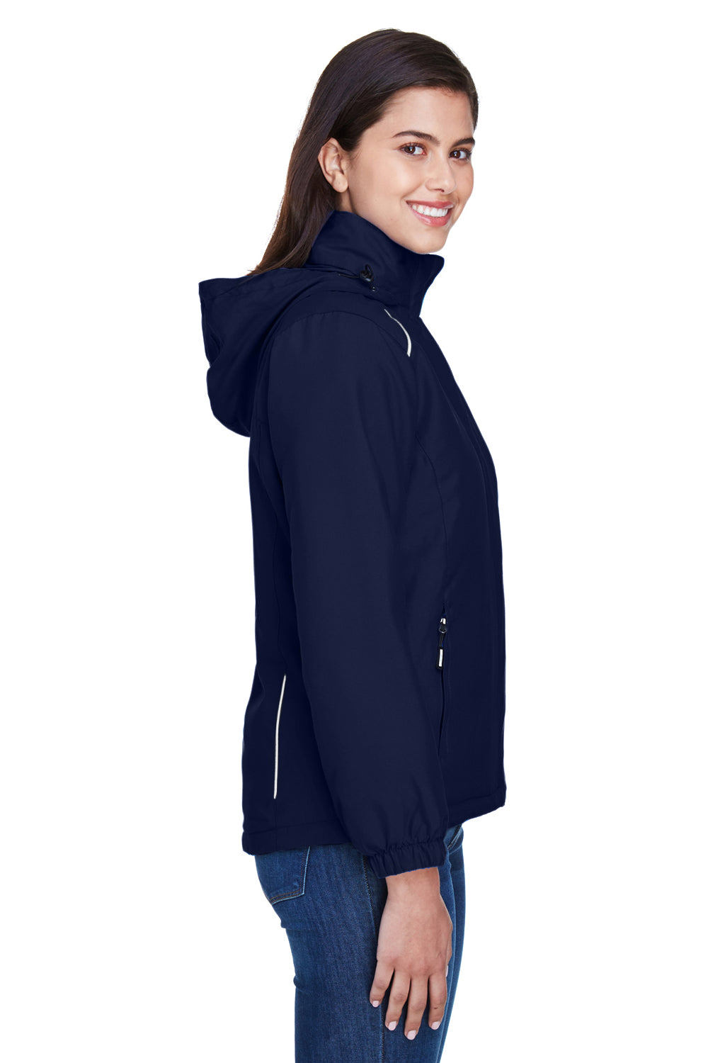 Core 365 78189 Womens Brisk Full Zip Hooded Jacket Classic Navy Blue Model Side