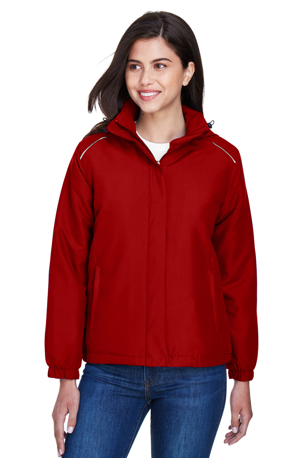 Core 365 78189 Womens Brisk Full Zip Hooded Jacket Classic Red Model Front