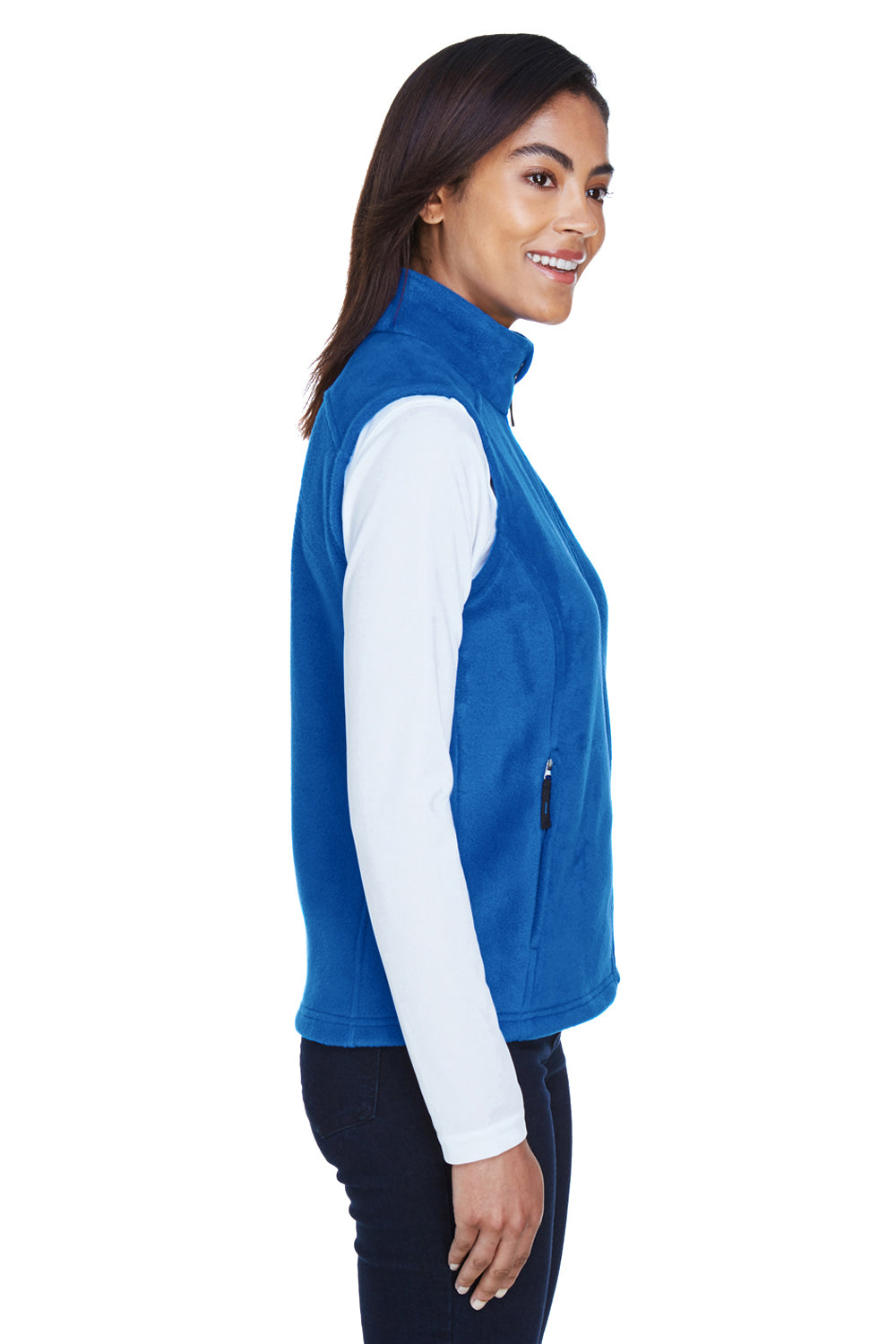 Core 365 78191 Womens Journey Pill Resistant Fleece Full Zip Vest True Royal Blue Model Side