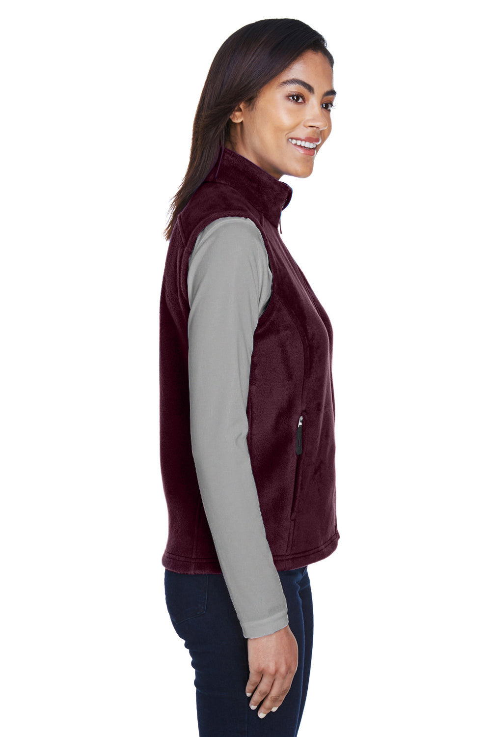 Core 365 78191 Womens Journey Pill Resistant Fleece Full Zip Vest Burgundy Model Side