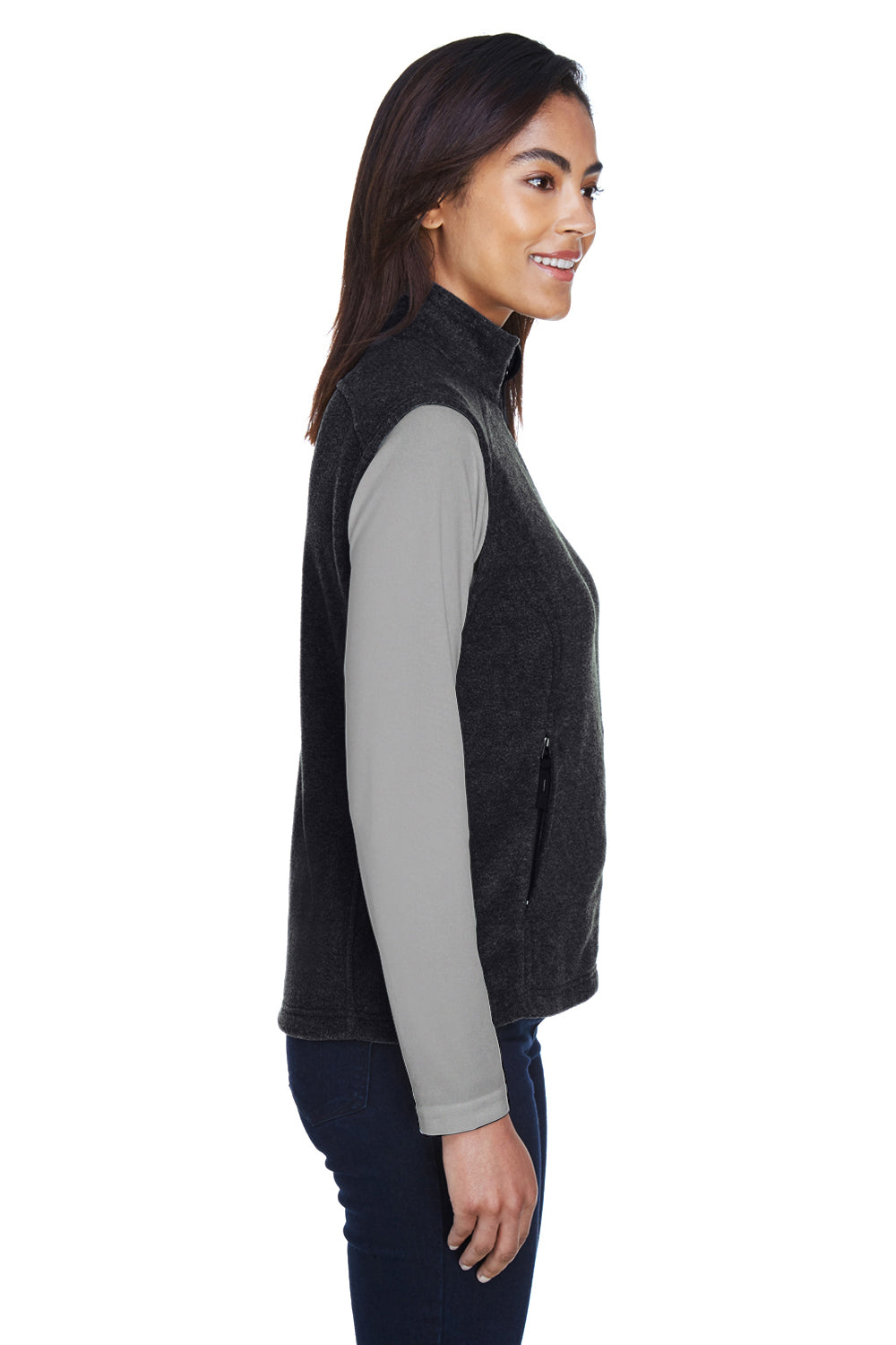 Core 365 78191 Womens Journey Pill Resistant Fleece Full Zip Vest Heather Charcoal Grey Model Side