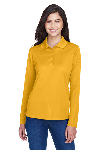 Core 365 78192 Womens Pinnacle Performance Moisture Wicking Long Sleeve Polo Shirt Campus Gold Model Front