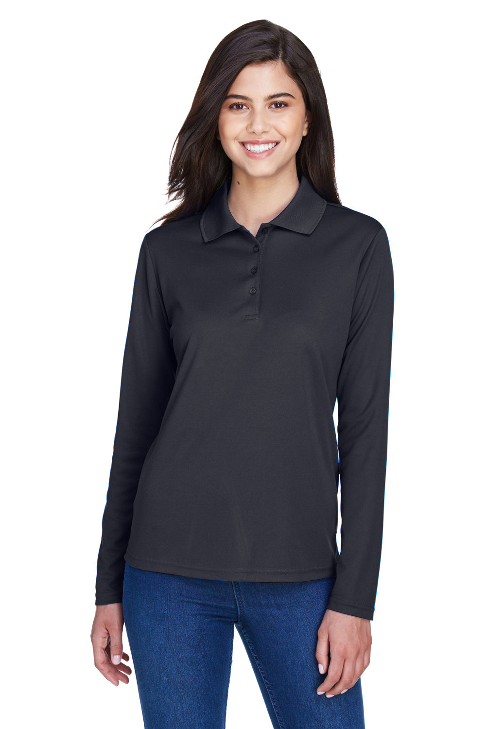 Core 365 78192 Womens Pinnacle Performance Moisture Wicking Long Sleeve Polo Shirt Carbon Grey Model Front