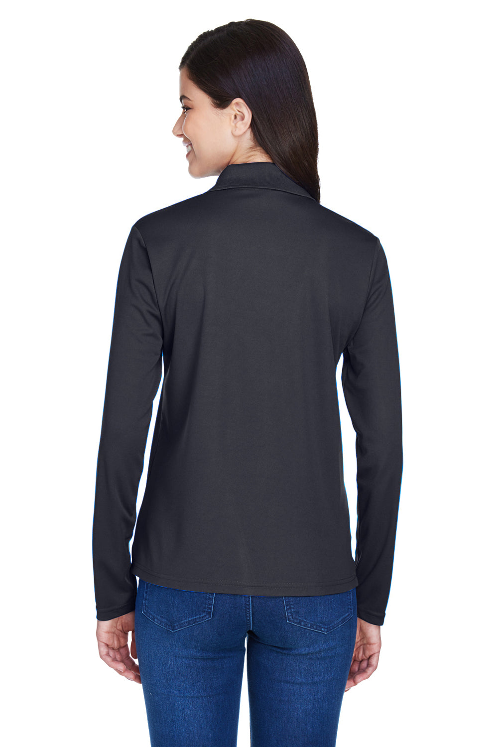 Core 365 78192 Womens Pinnacle Performance Moisture Wicking Long Sleeve Polo Shirt Carbon Grey Model Back