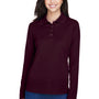 Core 365 Womens Pinnacle Performance Moisture Wicking Long Sleeve Polo Shirt - Burgundy