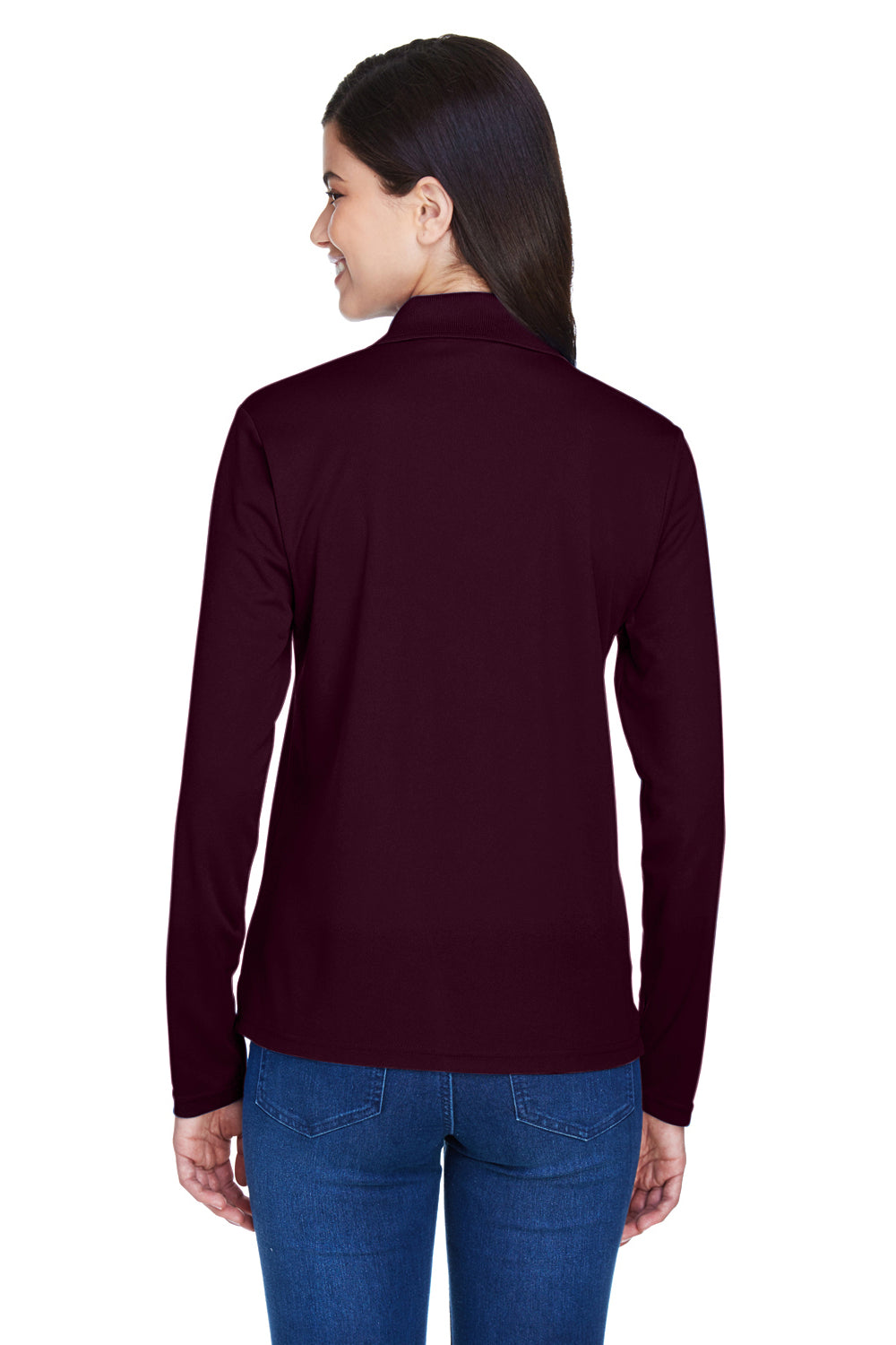 Core 365 78192 Womens Pinnacle Performance Moisture Wicking Long Sleeve Polo Shirt Burgundy Model Back