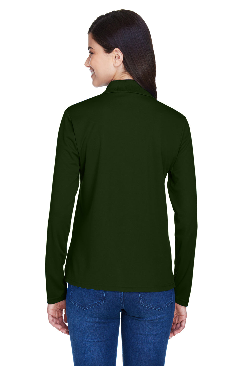 Core 365 78192 Womens Pinnacle Performance Moisture Wicking Long Sleeve Polo Shirt Forest Green Model Back