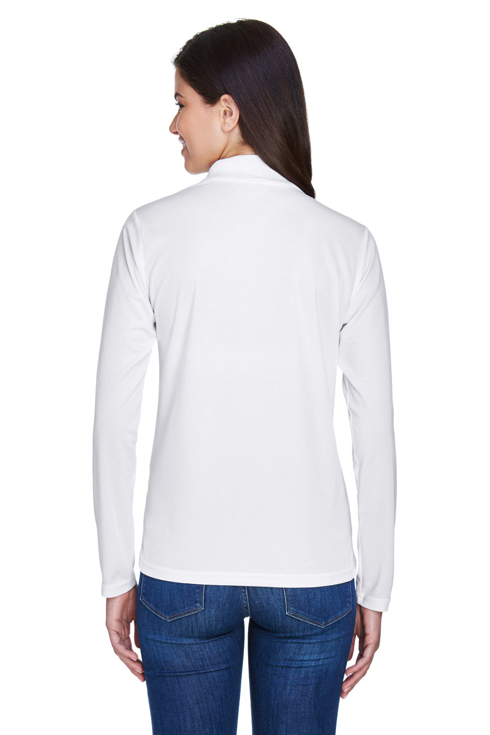 Core 365 78192 Womens Pinnacle Performance Moisture Wicking Long Sleeve Polo Shirt White Model Back