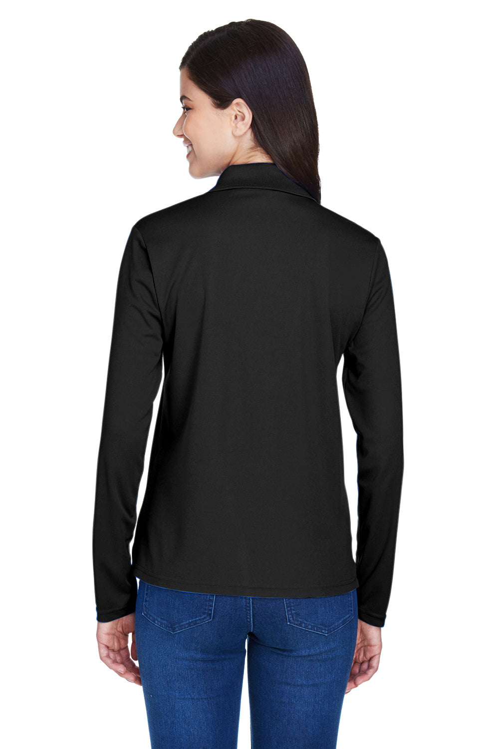 Core 365 78192 Womens Pinnacle Performance Moisture Wicking Long Sleeve Polo Shirt Black Model Back