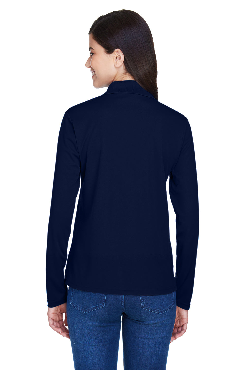 Core 365 78192 Womens Pinnacle Performance Moisture Wicking Long Sleeve Polo Shirt Classic Navy Blue Model Back