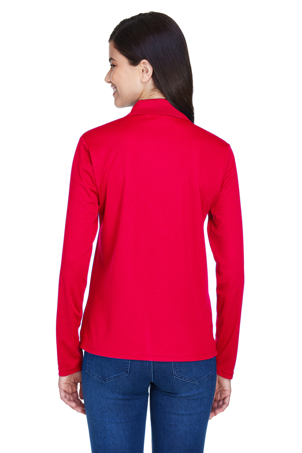 Core 365 78192 Womens Pinnacle Performance Moisture Wicking Long Sleeve Polo Shirt Classic Red Model Back