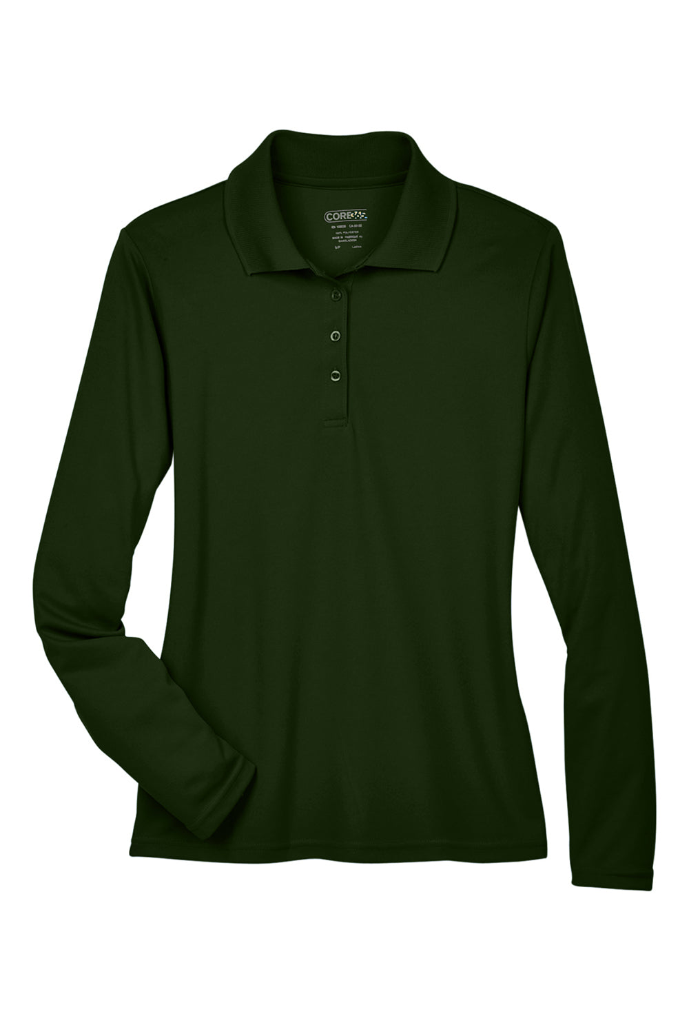 Core 365 78192 Womens Pinnacle Performance Moisture Wicking Long Sleeve Polo Shirt Forest Green Flat Front