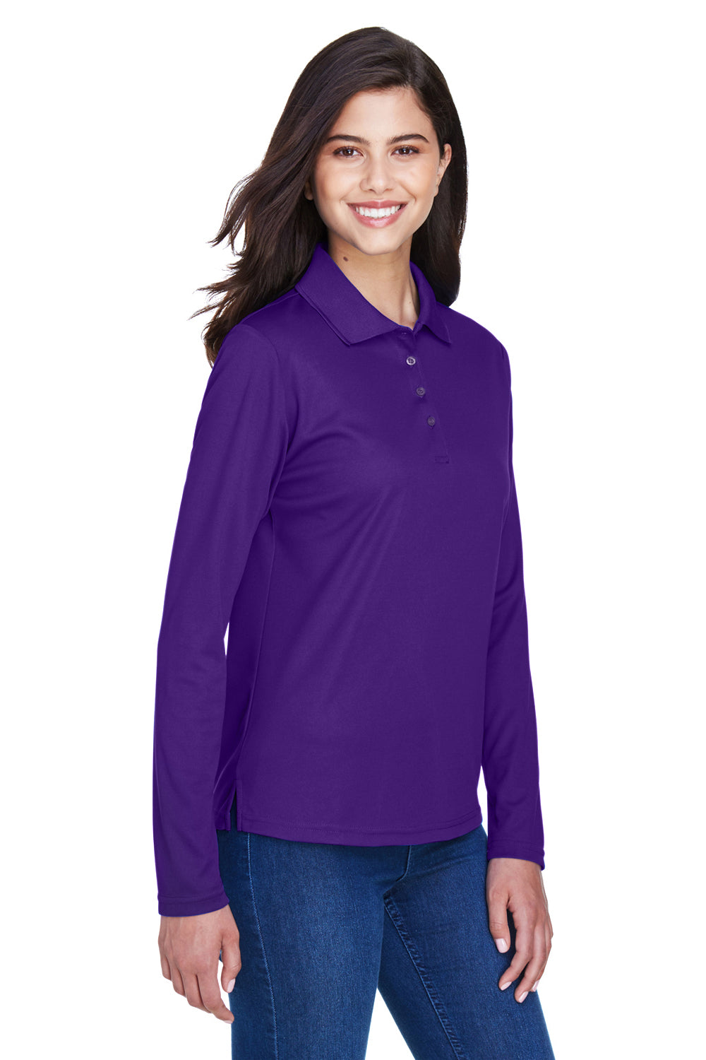 Core 365 78192 Womens Pinnacle Performance Moisture Wicking Long Sleeve Polo Shirt Campus Purple Model 3q