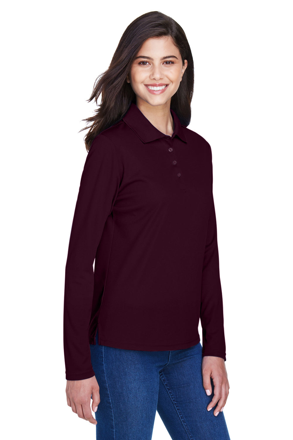 Core 365 78192 Womens Pinnacle Performance Moisture Wicking Long Sleeve Polo Shirt Burgundy Model 3q