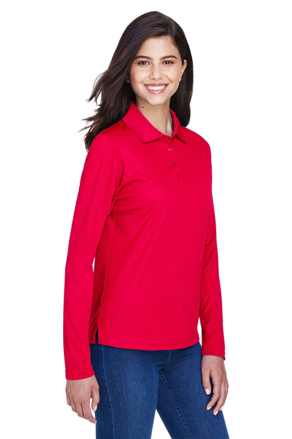 Core 365 78192 Womens Pinnacle Performance Moisture Wicking Long Sleeve Polo Shirt Classic Red Model 3q