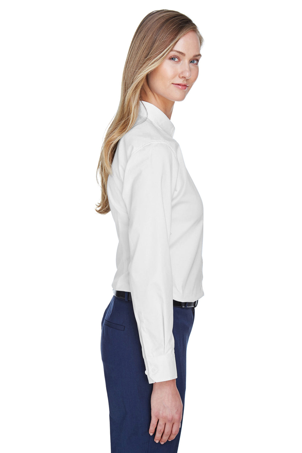 Core 365 78193 Womens Operate UV Protection Long Sleeve Button Down Shirt White Model Side