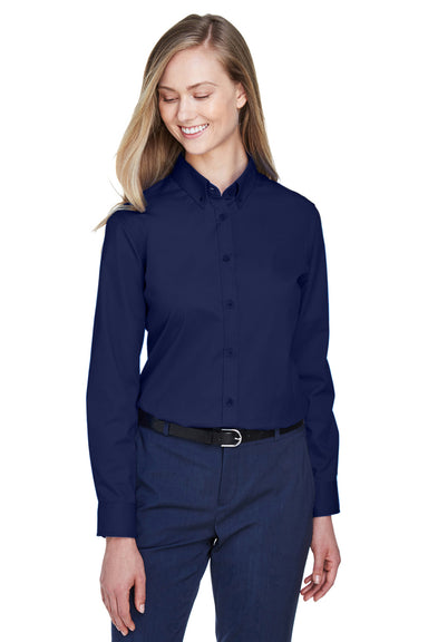 Core 365 78193 Womens Operate UV Protection Long Sleeve Button Down Shirt Classic Navy Blue Model Front