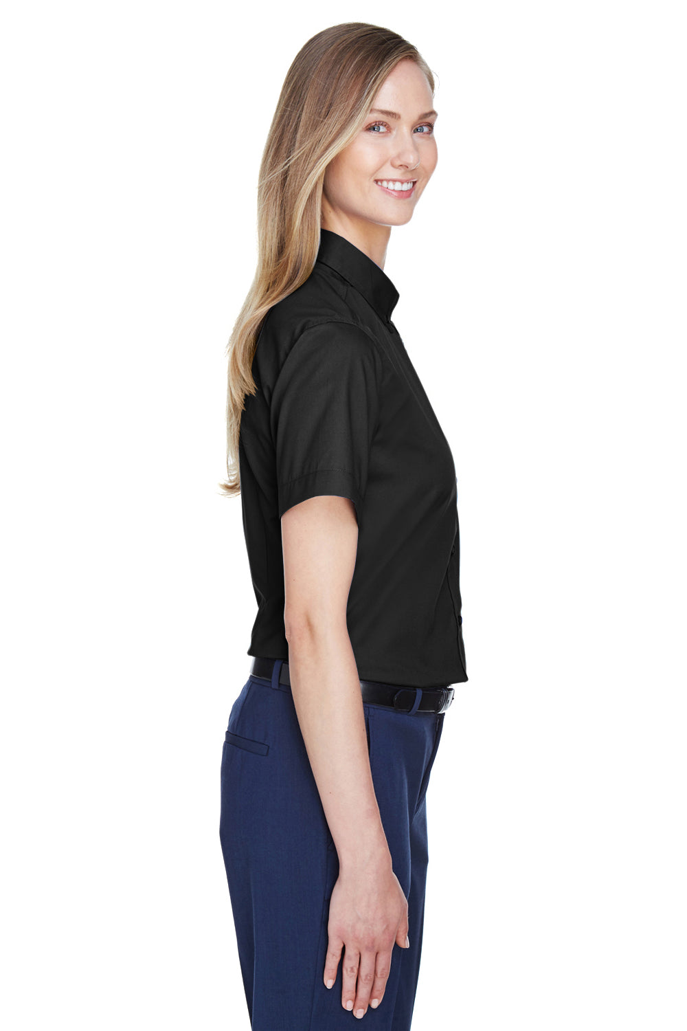 Core 365 78194 Womens Optimum UV Protection Short Sleeve Button Down Shirt Black Model Side