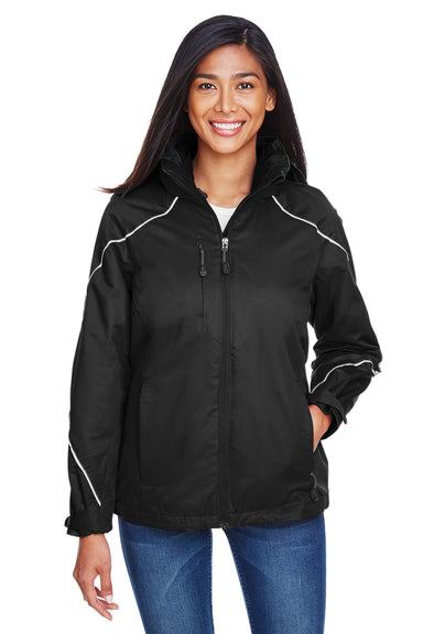 North End 78196 Womens Angle 3-in-1 Water Resistant Full Zip Hooded Jacket Black Model Front