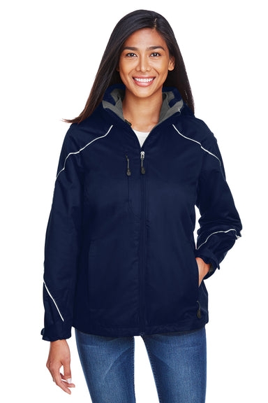 North End 78196 Womens Angle 3-in-1 Water Resistant Full Zip Hooded Jacket Night Blue Model Front