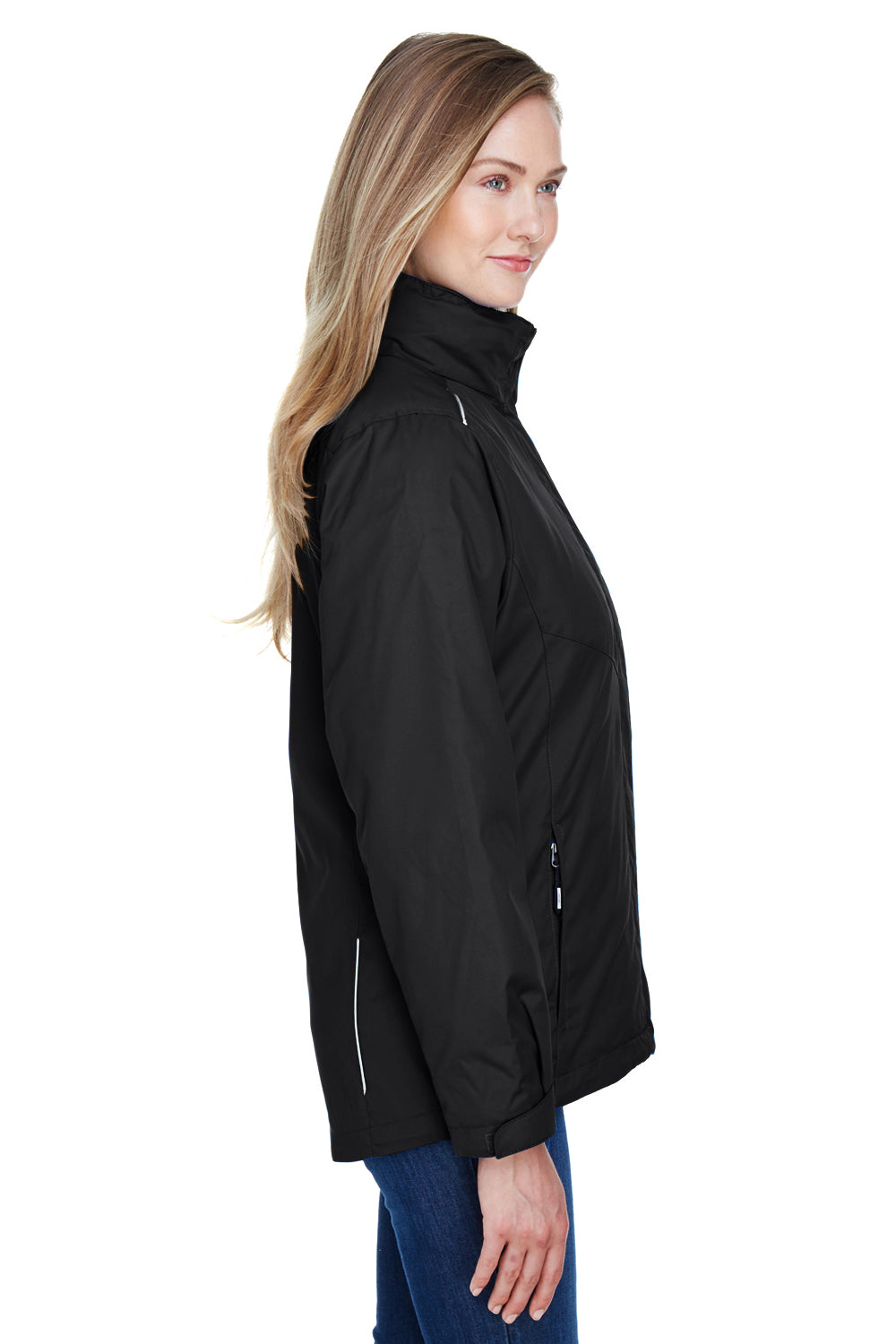 Core 365 78205 Womens Region 3-in-1 Water Resistant Full Zip Hooded Jacket Black Model Side