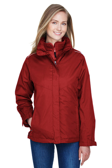 Core 365 78205 Womens Region 3-in-1 Water Resistant Full Zip Hooded Jacket Classic Red Model Front