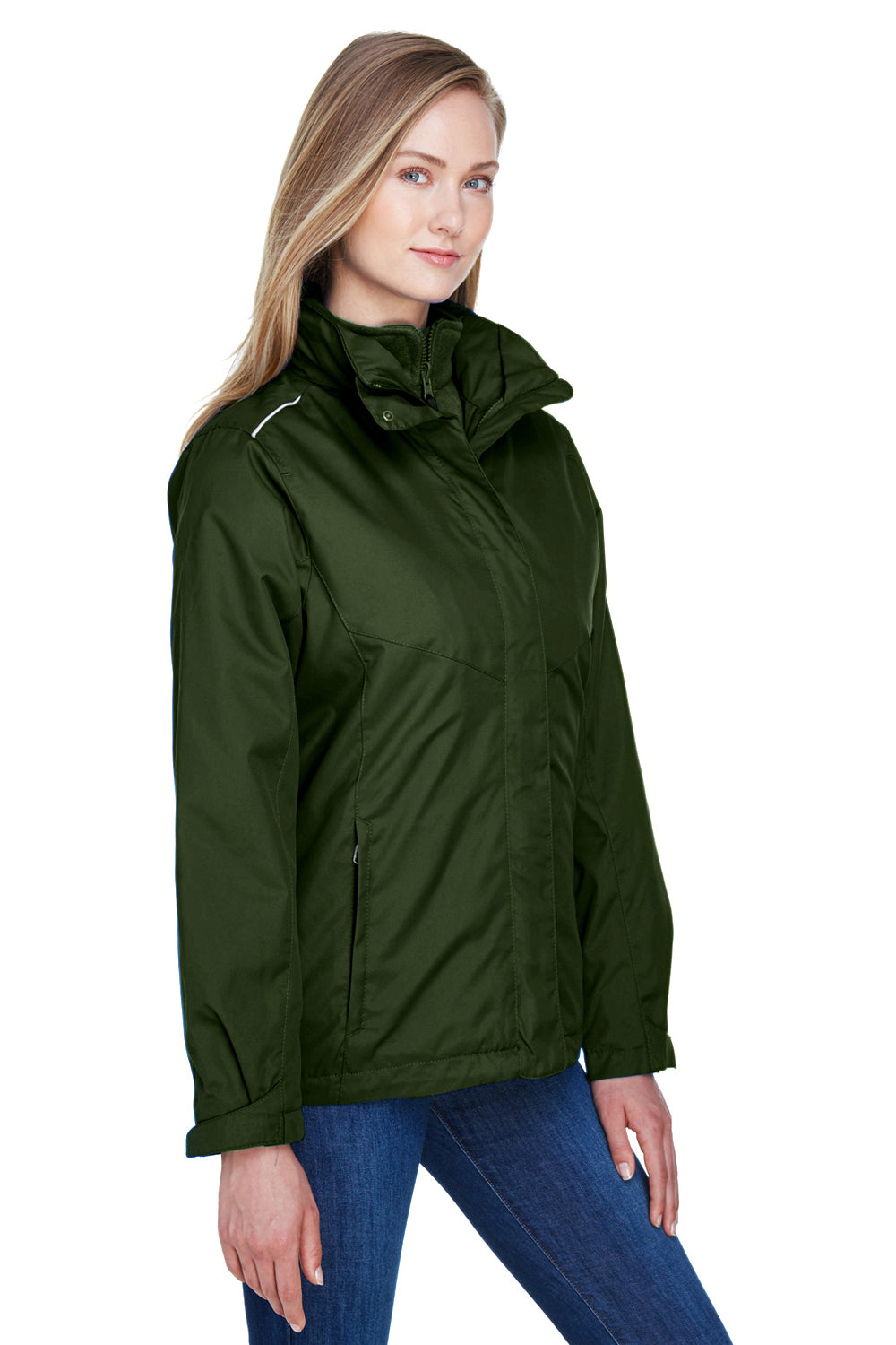 Core 365 78205 Womens Region 3-in-1 Water Resistant Full Zip Hooded Jacket Forest Green Model 3q